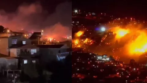 Fuerte incendio en cerro Cordillera de Valparaíso, Chile: bomberos evacúan la zona por temor a rápida propagación