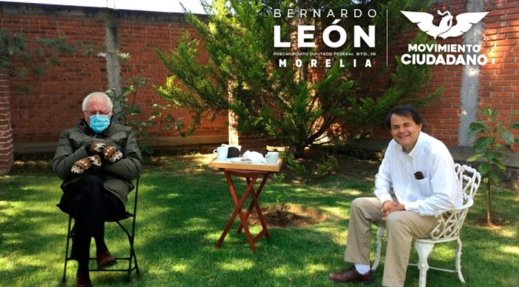 Bernie Sanders aparece en campaña de aspirante a diputación en Morelia por Movimiento Ciudadano.