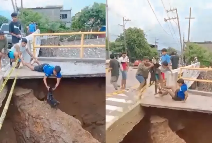 Jóvenes arriesgan su vida para rescatar a un perrito en peligro