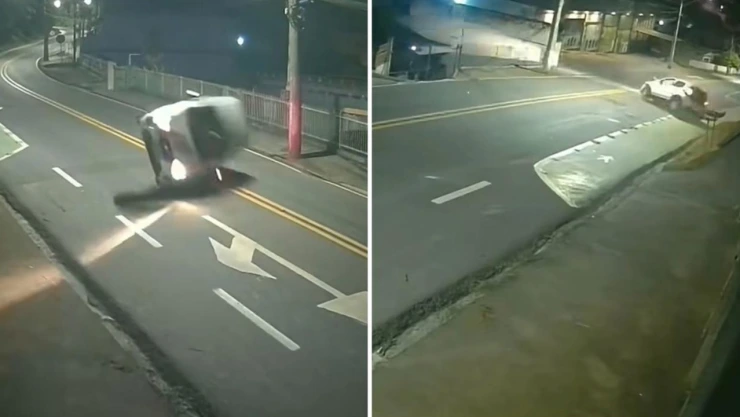 Auto vuelca y continúa su camino en Blumenau, Brasil.