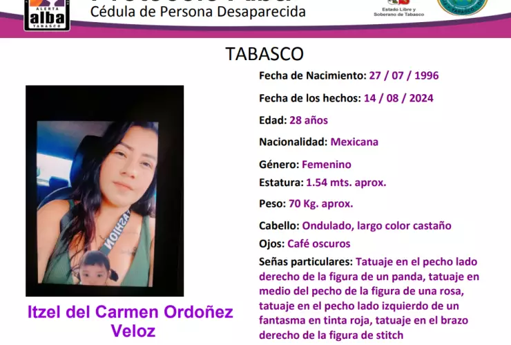 Protocolo Alba Tabasco: Itzel del Carmen Ordoñez Veloz desapareció en Centro