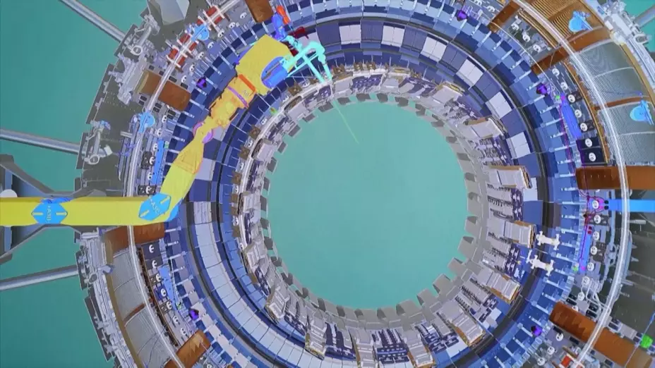 Gráfico del reactor de fusión nuclear en la pantalla de una computadora.