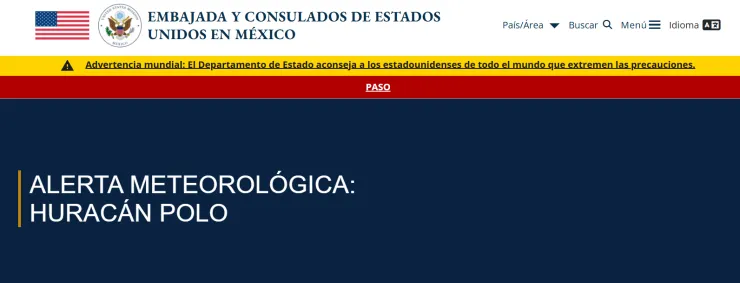 Advertencia mundial de Estados Unidos por el huracán Polo