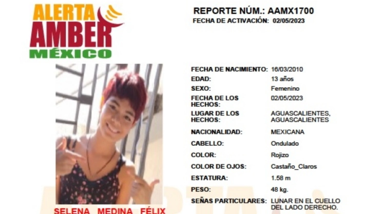Alerta Amber Selena Medina Aguascalientes