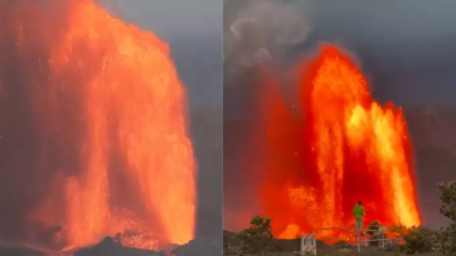 VIDEO | Volcán Kilauea en Hawái lanza lava y alcanza los 300 metros de altura