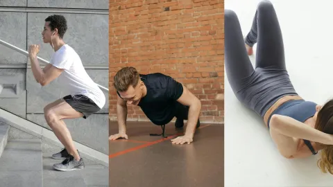Ejercicios para hacer en casa y bajar de peso rápido sentadillas, lagartijas y abdominales