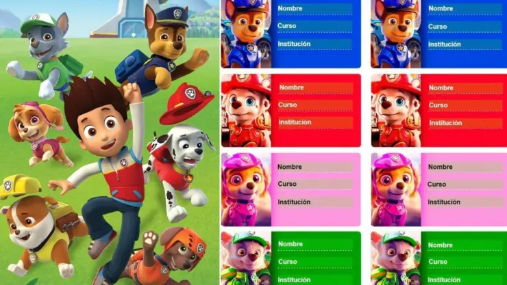 PAW Patrol Etiquetas para personalizar e identificar las materias escolares gratis.jpeg