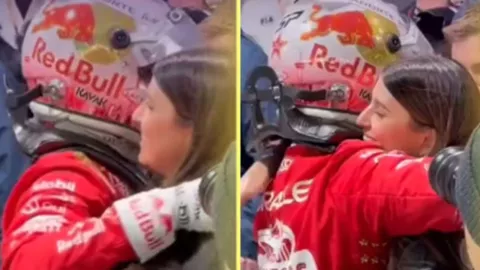 Checo Pérez festeja con su esposa en Las Vegas