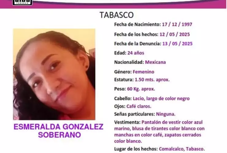 Esmeralda González Soberano desaparecida Comalcalco Tabasco