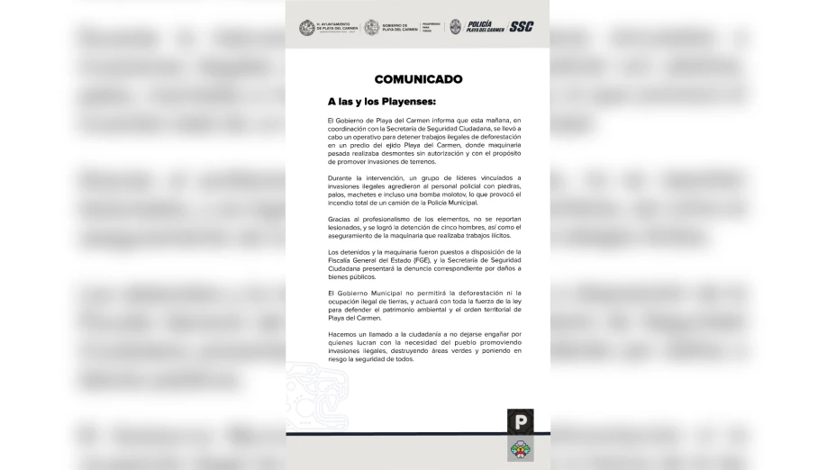 comunicado playa Operativo de desalojo en Playa del Carmen termina con autobús de la SSC incendiado y agresión a la policía.jpg