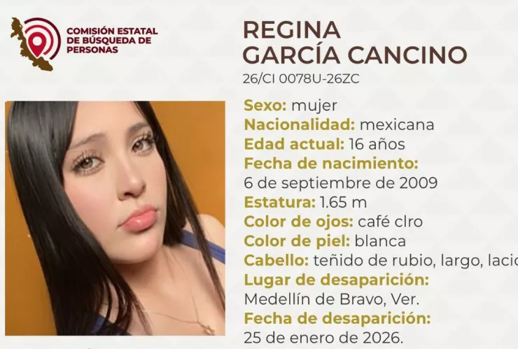 Regina García Cancino, menor desaparecida en Veracruz