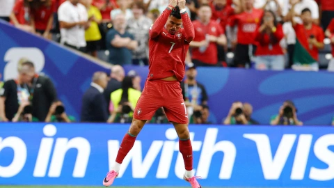 Cristiano Ronaldo festeja su gol con Portugal en el Mundial 2026.