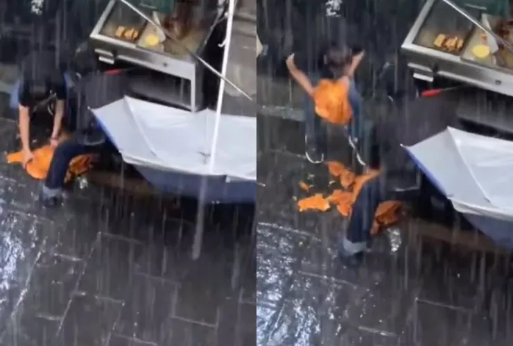 Cae trompo de pastor al suelo y los taqueros los levantan para seguir vendiendo