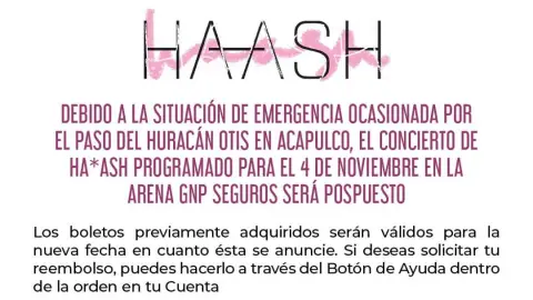 comunicado ha ash concierto acapulco
