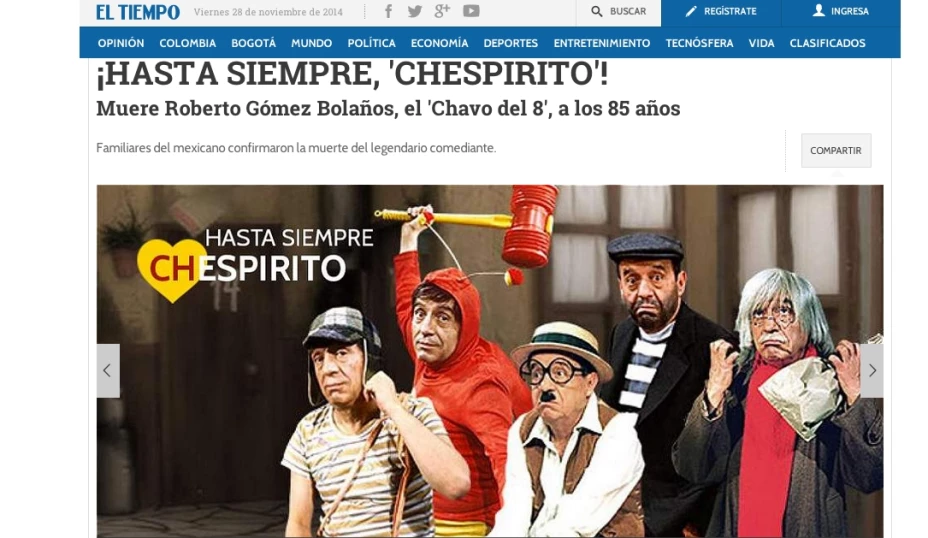 Estas fueron las reacciones de medios internacionales por la meurte de Roberto Gómez Bolaños, mejor conocido como Chespirito, falleció este viernes a los 85 años de edad