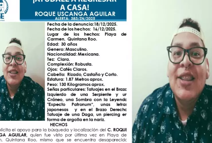 Continúa la búsqueda de Roque Uscanga Aguilar, desaparecido en Playa del Carmen desde hace 7 días