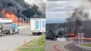 VIDEO Momento exacto del choque y explosión de pipa en la autopista México-Puebla; confirman varios heridos