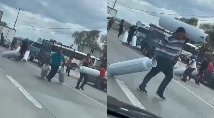 Rapiña tanques de gas camion volcado Queretaro