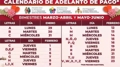 Calendario de pagos por adelantado de la Pensión Bienestar