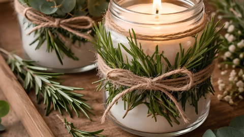 Velas aromáticas con frascos vacíos de café