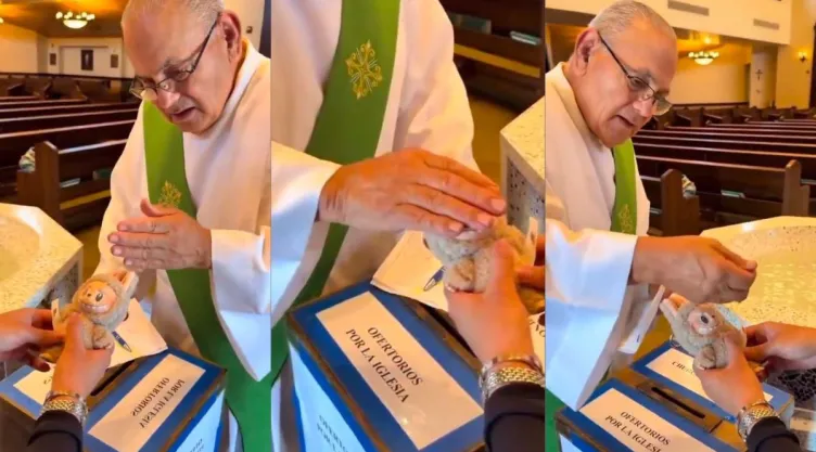 VIDEO: Sacerdote le hace exorcismo a muñeco Labubu y causa miedo