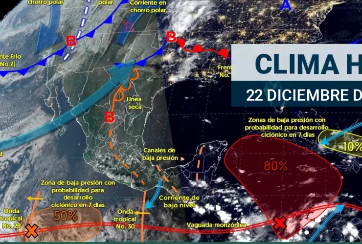 Conoce el pronóstico del clima completo para este domingo 22 de diciembre de 2024; habrá lluvias y temperaturas bajas.