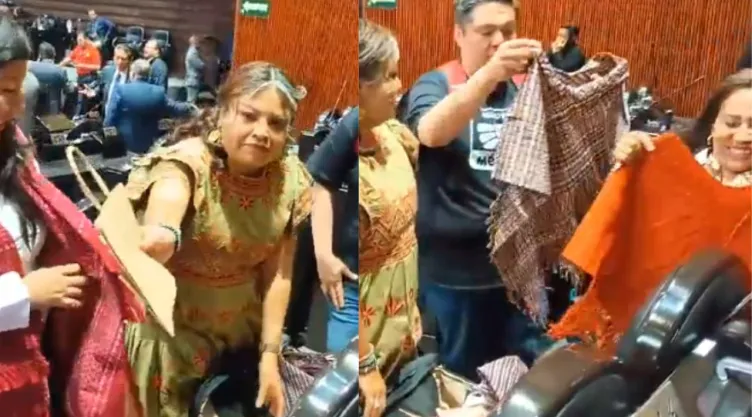¡Se convierte en Tianguis! Diputada de Morena transforma su curul en venta de rebozos