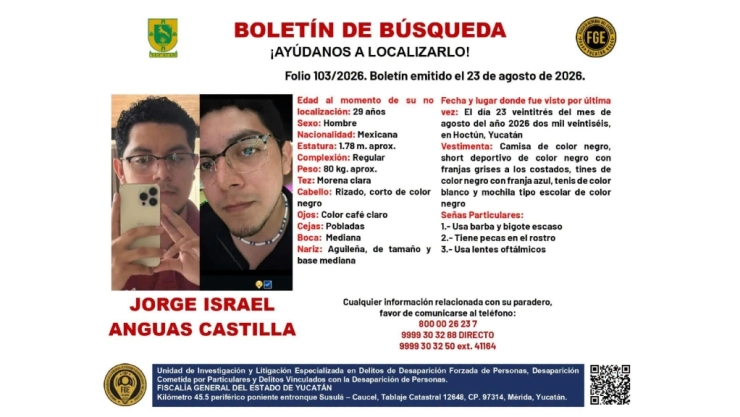Familia vive HORAS DE ANGUSTIA tras desaparición de joven de 29 años en Hoctún
