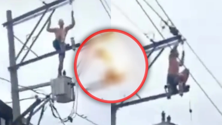 Fuerte VIDEO: Hombre muere electrocutado al saltar a un poste de luz mientras escapaba de la policía