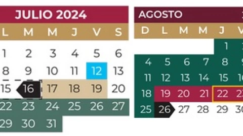 En azul, las fechas marcadas por la SEP como las vacaciones de verano de 2024