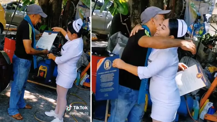 Enfermera lleva título a su papá