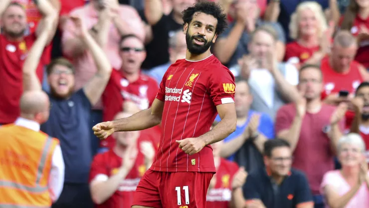 Mohamed Salah festeja tras marcar un gol para Liverpool en la victoria 3-1 ante Arsenal en la Liga Premier inglesa, el sábado 24 de agosto de 2019. Imagen, AP.