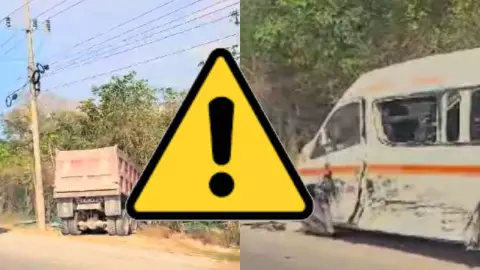 Van tipo Urvan y volquete chocan en carretera federal rumbo a Playa del Carmen; tráfico lento.jpg