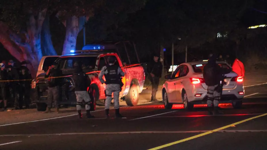 Escena del asesinato de 4 policias en Guanajuato.