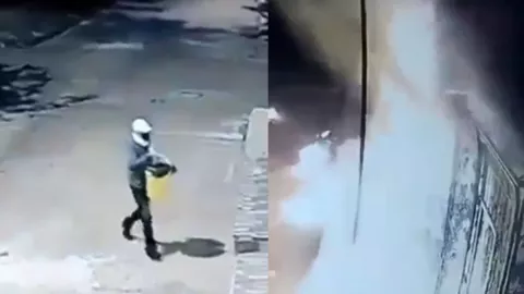 VIDEO ¿El karma Hombre intenta quemar un local y se prende fuego