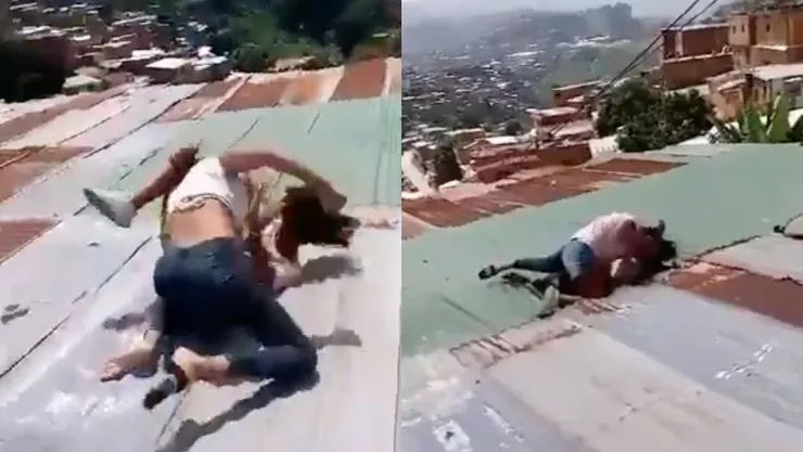 ¡De película! Dos mujeres protagonizan pelea en el techo de una casa y termina mal