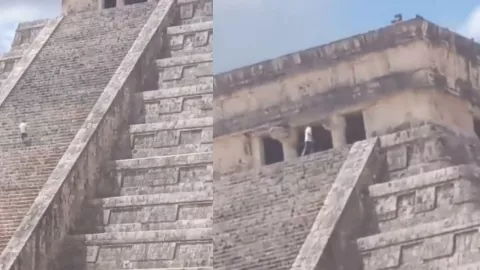 VIDEO Captan a turista subiendo la pirámide de Chichén Itzá