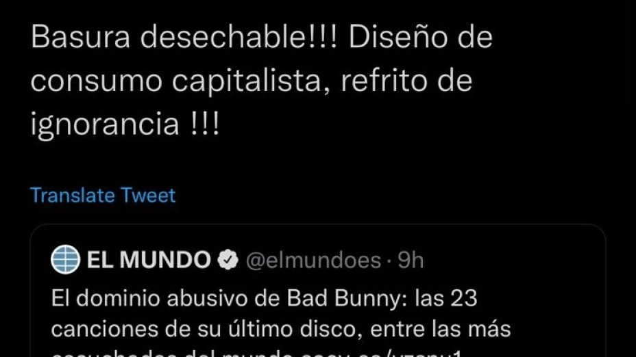 Tweet de leon larregui en contra de bad bunny