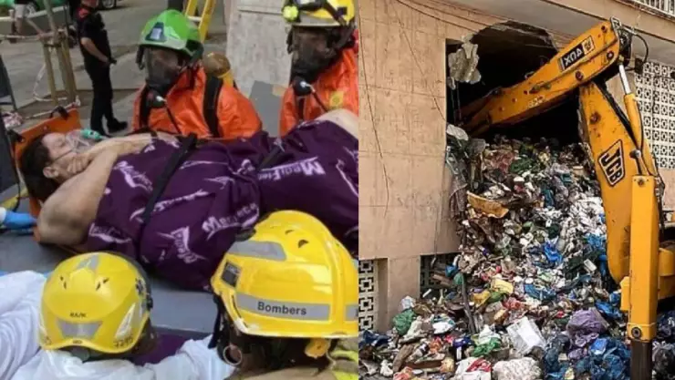 Rescatan a hombre de 250 kilos, quedó atrapado entre la basura