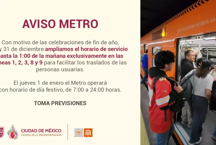 Horario del Metro el 31 de diciembre de 2025
