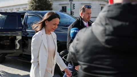 María Corina Machado afuera de la Casa Blanca el 15 de enero de 2026.