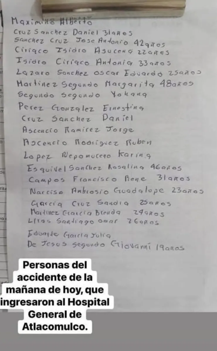 Lista de heridos accidente autobús Atlacomulco