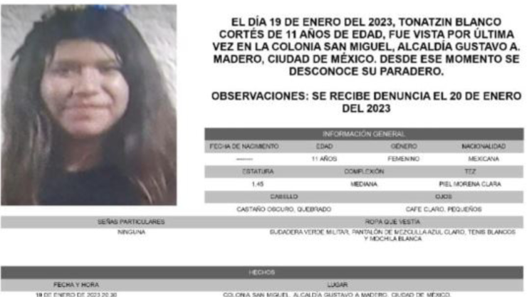 Hallan con vida a la menor Tonatzin Blanco