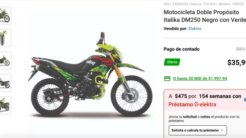 Así es la motocicleta verde que tiene en oferta Elektra