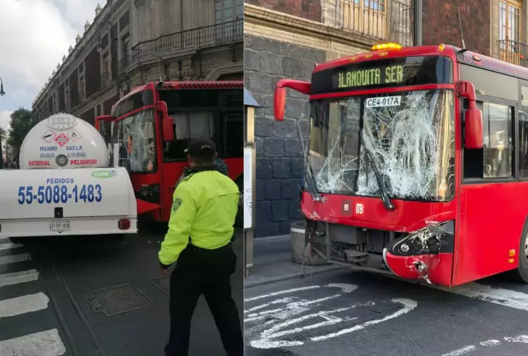 Metrobús CDMX choca contra pipa de gas en el Centro Histórico