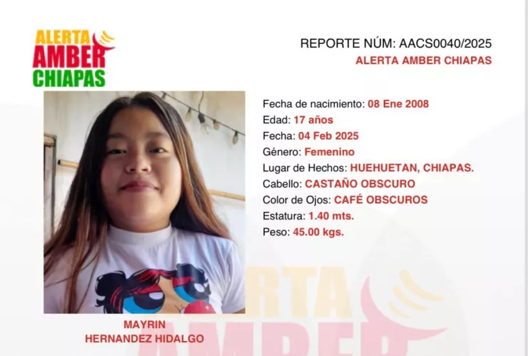 ALERTA AMBER CHIAPAS: Mayrin Hernández de 17 años desapareció en Huehuetán