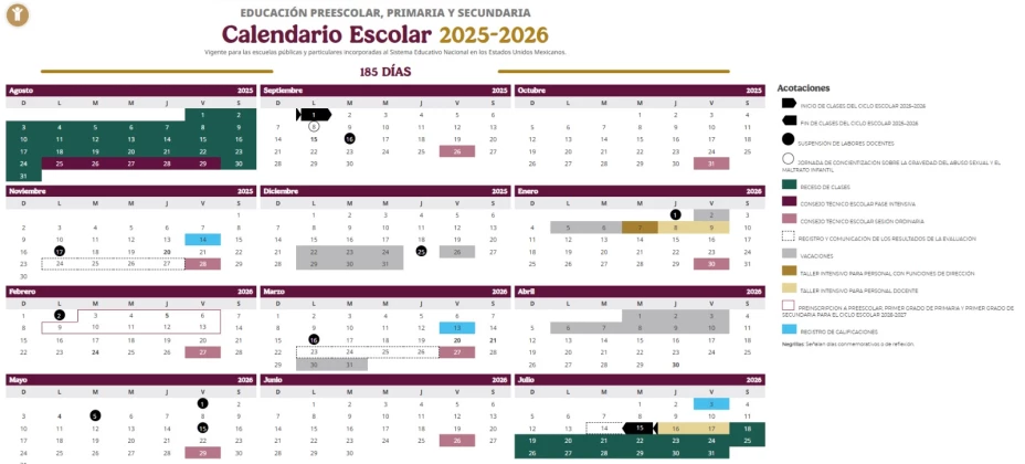Calendario de la SEP para el ciclo escolar 2025-2026.jpeg