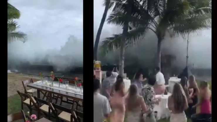 Olas interrumpen una boda en Hawuaii