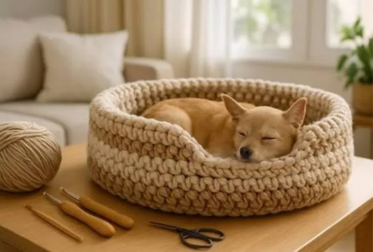 Cómo hacer una cama para gato o perro pequeño a crochet usando una llanta vieja o un huacal