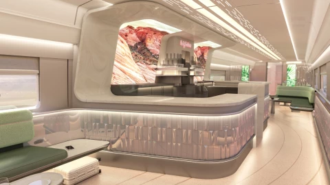 Render de cómo sería un vagón del tren bala de California